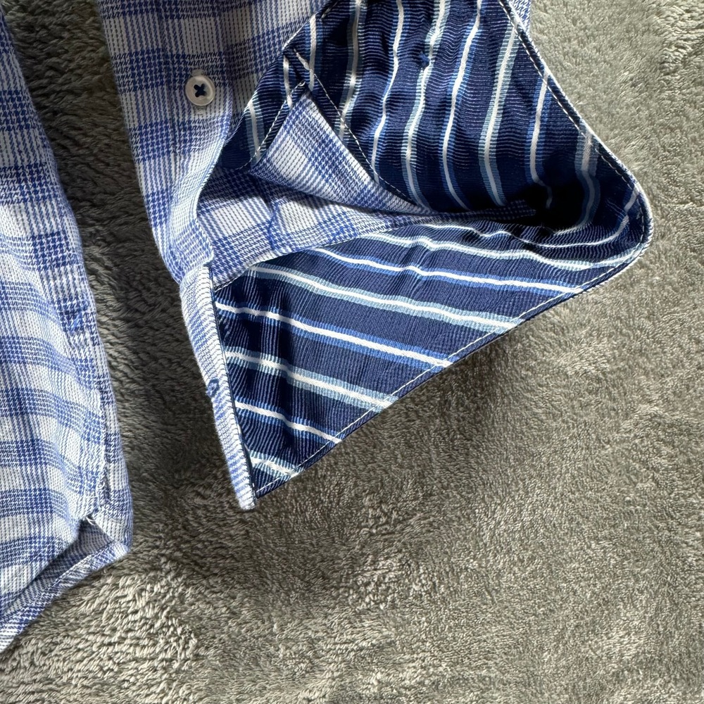 Michelsons London Mens XL Blue Checkered Long Sleeve Button Down Dress Shirt - Picture 8 of 9